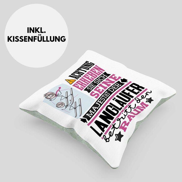 Langläufer Geschenk Kissen mit Füllung 40x40 Lustiger Spruch Erheben Sie Sich Der Langläufer Betritt den Raum (Grau) Grün Trendation