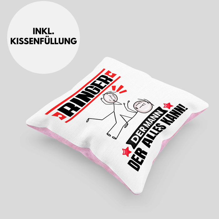 Ringer Kissen mit Füllung 40x40 Geschenk für Ringer Der Mann Der Alles Kann Geschenkidee zum Geburtstag (Grau) Rosa Trendation