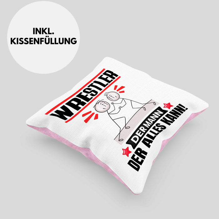 Wrestler Kissen mit Füllung 40x40 Geschenk für Wrestler Der Mann Der Alles Kann Geschenkidee zum Geburtstag (Grau) Rosa Trendation