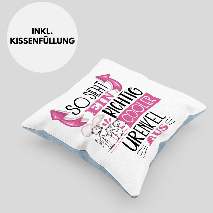 Urenkel Kissen mit Füllung 40x40 Geschenk So Sieht Ein RIchtig Cooler Urenkel Aus Geschenkidee Lustiger Spruch Geburtstag (Grau) Blau Trendation