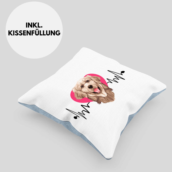 Golden Retriever Besitzer Kissen mit Füllung 40x40 Geschenk Lustiger Spruch Geschenkidee Herzschlag Golden Retriever (Grau) Blau Trendation