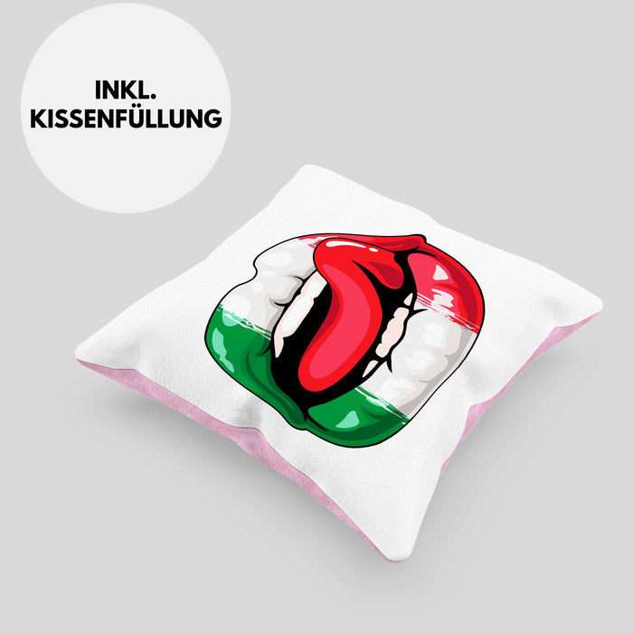Italien Kissen mit Füllung 40x40 Geschenk Lippen Italiener Geschenkidee Sprüche (Grau) Rosa Trendation