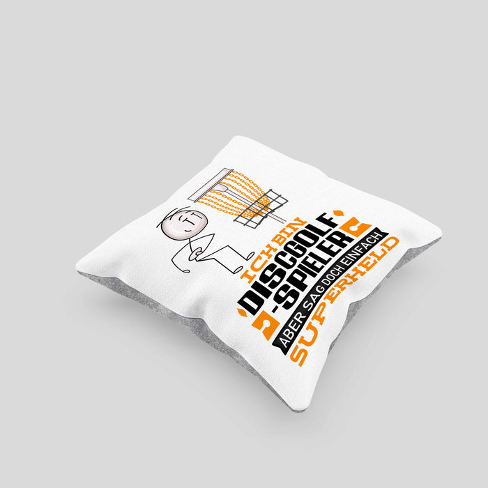 Discgolf-Spieler Geschenk Kissen mit Füllung 40x40 Ich Bin Discgolf-Spieler Aber Sag Doch Einfach Superheld Lustige Geschenkdiee für Discgolf-Spieler (Grau) Grau Trendation