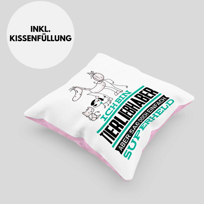 Tierwohlhaber Geschenk Kissen mit Füllung 40x40 Ich Bin Tierwohlhaber Aber Sag Doch Einfach Superheld Lustige Geschenkdiee für Tierwohlhaber (Grau) Rosa Trendation
