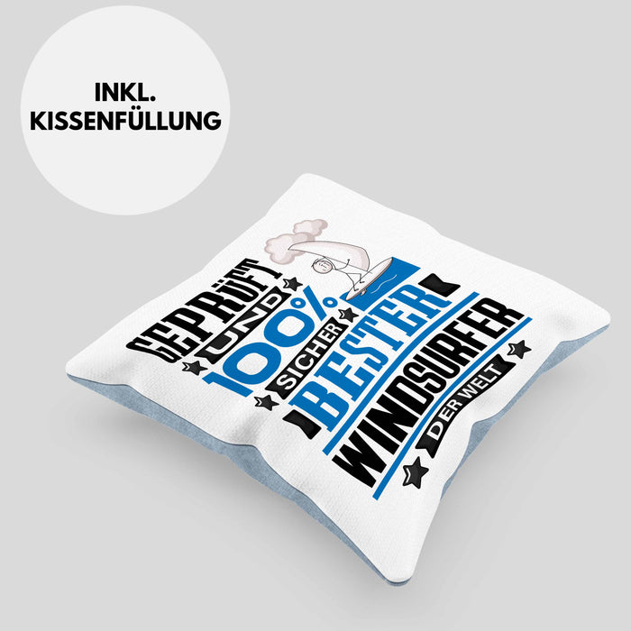 Windsurfer Geschenk Lustiger Spruch für Windsurfer Geschenkidee Bester Windsurfer Der WeltKissen mit Füllung 40x40 (Grau) Blau Trendation