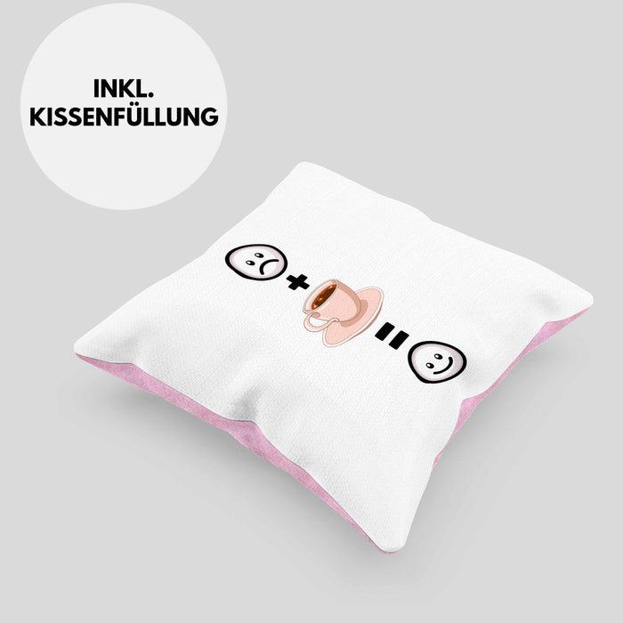 Kaffee Kissen mit Füllung 40x40 Geschenk für Kaffeetrinker Lustige Geschenkidee :( + = :) Geburtstag (Grau) Rosa Trendation