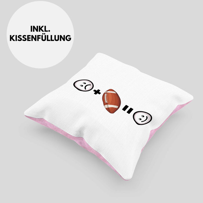 American Football Kissen mit Füllung 40x40 Geschenk für Footballspieler Lustige Geschenkidee :( + Football = :) Geburtstag (Grau) Rosa Trendation