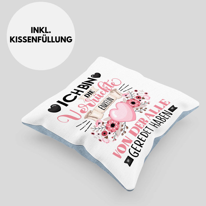 Enkelin Kissen mit Füllung 40x40 Geschenk Lustiger Spruch Geschenkidee Ich Bin Die Verrückte Enkelin Von Der Alle Geredet Haben (Grau) Blau Trendation