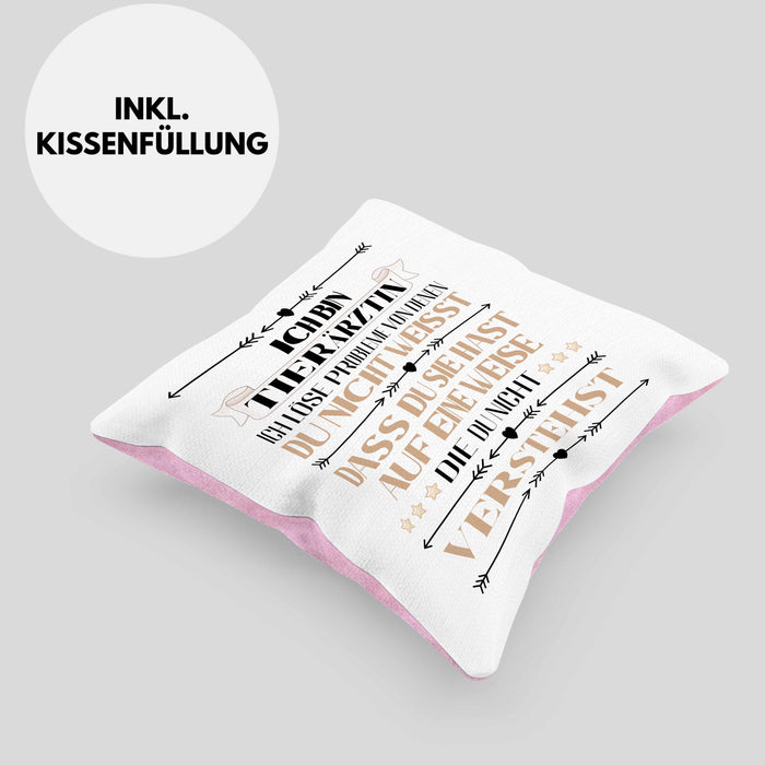 Tierärztin Geschenk Lustiger Spruch Geschenkidee KaffeeKissen mit Füllung 40x40 (Grau) Rosa Trendation
