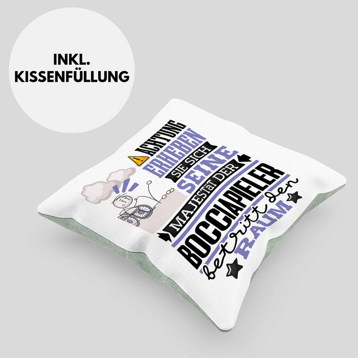 Bocciapieler Geschenk Kissen mit Füllung 40x40 Lustiger Spruch Erheben Sie Sich Der Bocciapieler Betritt den Raum (Grau) Grün Trendation