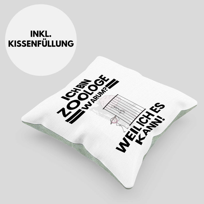 Zoologe Geschenk Kissen mit Füllung 40x40 Lustiger Spruch Ich Bin Zoologe Warum Weil Ich Es Kann Geschenkidee Bester Zoologe Geburtstag (Grau) Grün Trendation