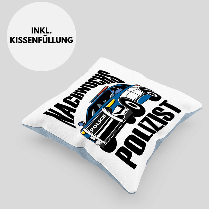 Einschulung Kissen mit Füllung 40x40 für Jungs - "Nachwuchs Polizist" Geschenk kleine Schulanfänger (Grau) Blau Trendation