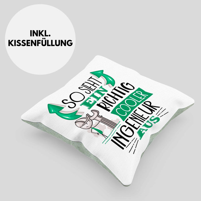 Ingenieur Kissen mit Füllung 40x40 Geschenk So Sieht Ein RIchtig Cooler Ingenieur Aus Geschenkidee Lustiger Spruch Geburtstag (Grau) Grün Trendation