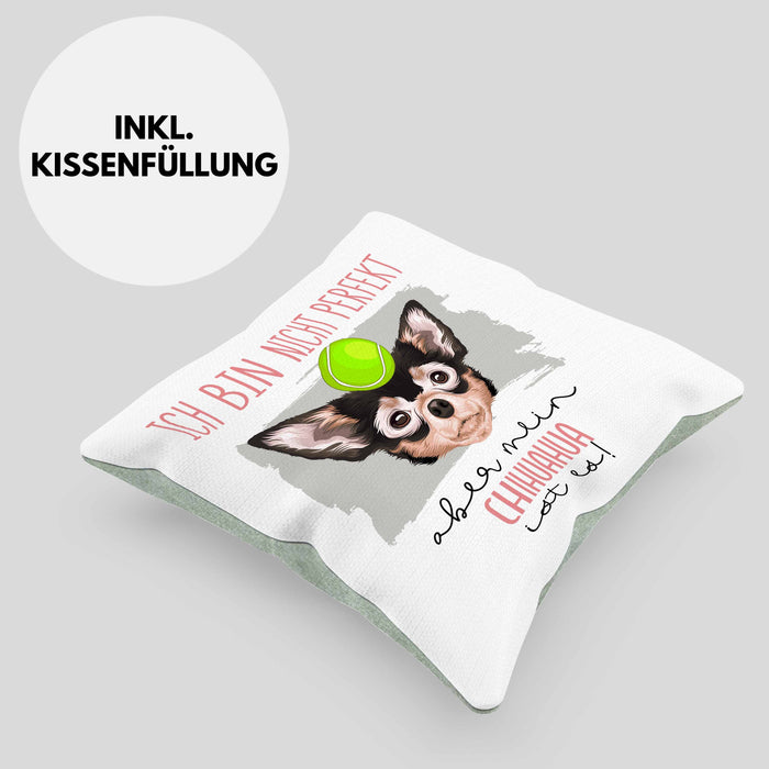 Chihuahua Besitzer Kissen mit Füllung 40x40 Geschenk Lustiger Spruch Geschenkidee Besitzerin Ich Bin Nicht toll Aber Mein Chihuahua Ist Es (Grau) Grün Trendation