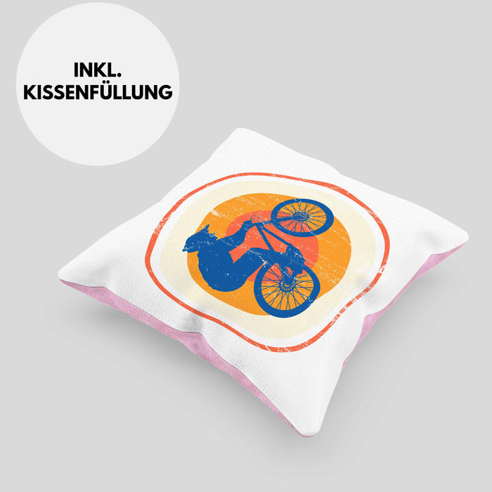 Moutainbike Geschenk Kissen mit Füllung 40x40 Mountainbiker Geschenkidee Kinder Männer Accessories Grafik MTB ler (Grau) Rosa Trendation