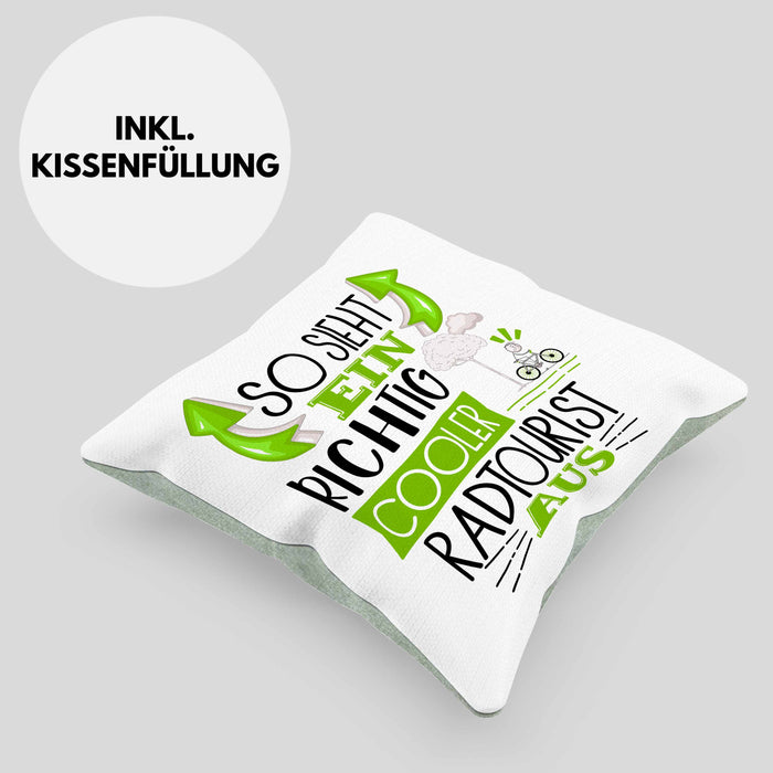 So Sieht Ein Richtig Cooler Radtourist Aus Geschenk Kissen mit Füllung 40x40 Lustiger Spruch Geschenkidee (Grau) Grün Trendation