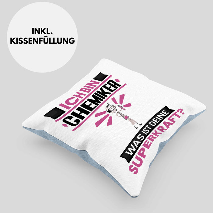 Chemiker Kissen mit Füllung 40x40 Geschenk für Chemiker Geburtstag Lustiger Spruch Was Ist Deine Superkraft (Grau) Blau Trendation