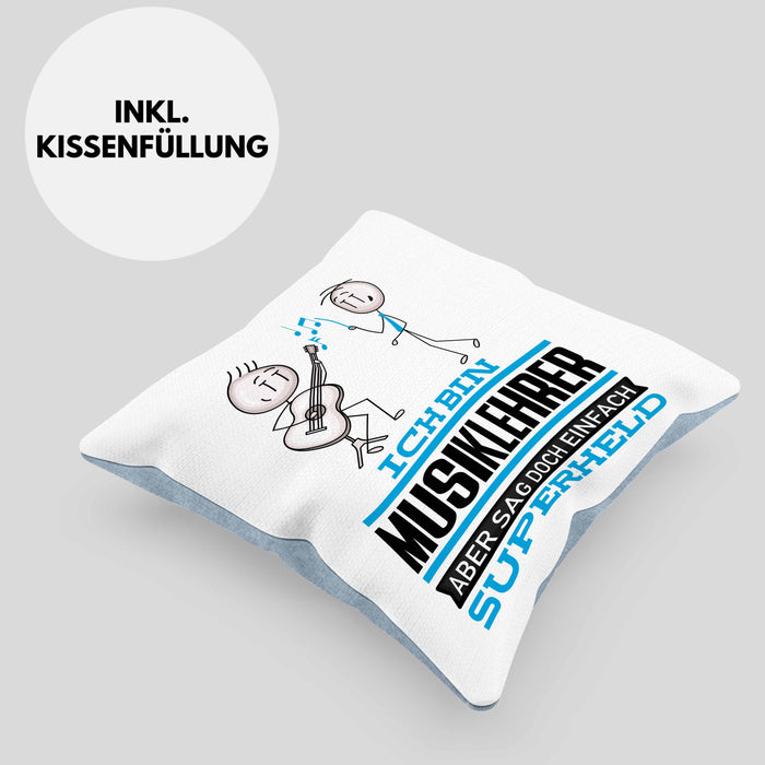 Musiklehrer Geschenk Kissen mit Füllung 40x40 Ich Bin Musiklehrer Aber Sag Doch Einfach Superheld Lustige Geschenkdiee für Musiklehrer (Grau) Blau Trendation