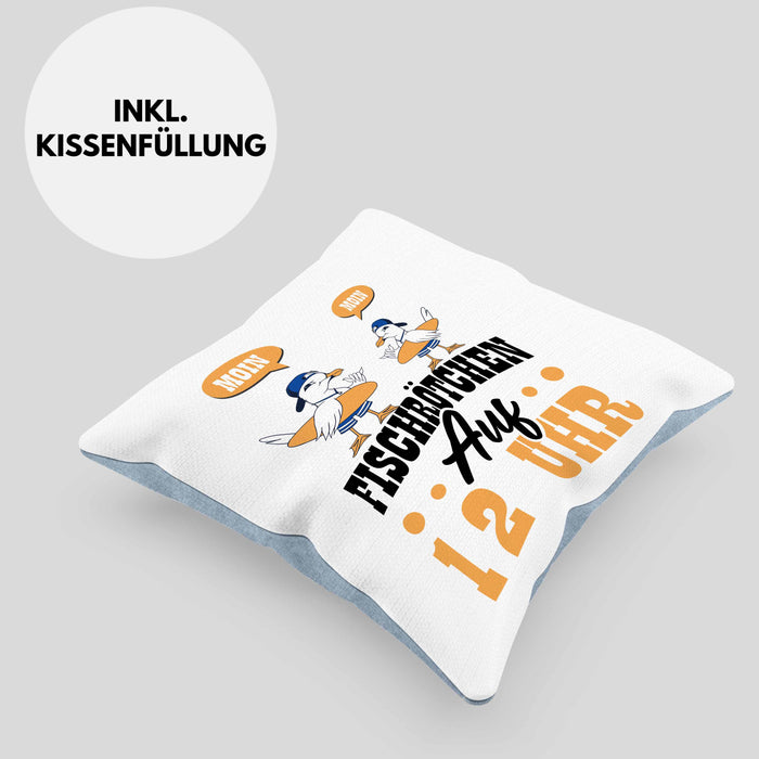 Moin Kissen mit Füllung 40x40 Geschenk Norddeutschland Sylt Norderney Möwen Fischbrötchen Geschenkidee Norddeutschland (Grau) Blau Trendation