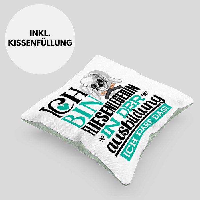 Fliesenlegerin Ausbildung Start Geschenk Kissen mit Füllung 40x40 Ich Bin Fliesenlegerin In Der Ausbildung Ich Darf Das Geschenkidee (Grau) Grün Trendation