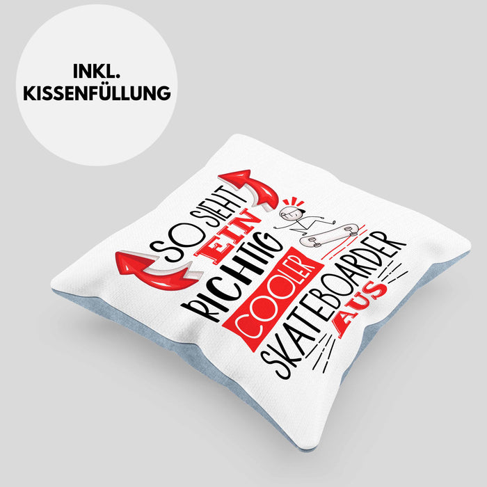 Skateboarder Kissen mit Füllung 40x40 Geschenk So Sieht Ein Richtig Cooler Skateboarder Aus Geschenkidee Spruch Lustig (Grau) Blau Trendation