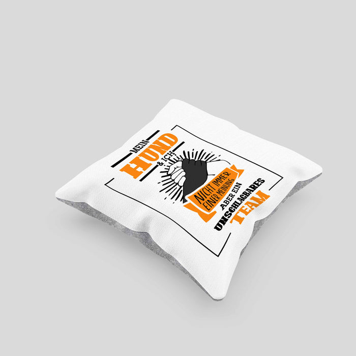 Lustige HundeKissen mit Füllung 40x40 Geschenk für Hundebesitzer zum Geburtstag Unschlagbares Team (Grau) Grau Trendation
