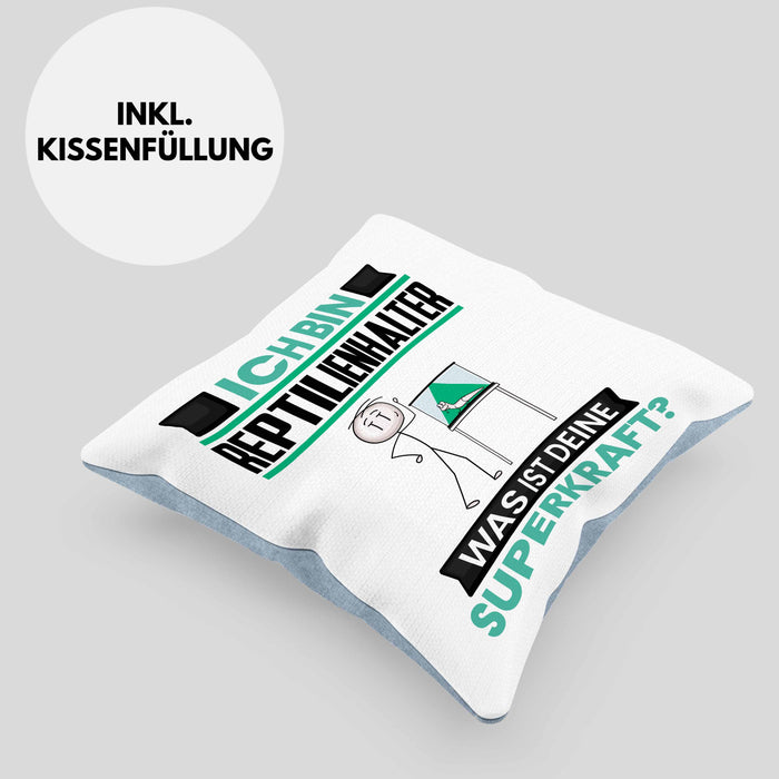 Reptilienhalter Kissen mit Füllung 40x40 Geschenk für Reptilienhalter Geburtstag Lustiger Spruch Was Ist Deine Superkraft (Grau) Blau Trendation