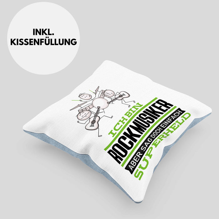 Rockmusiker Geschenk Kissen mit Füllung 40x40 Ich Bin Rockmusiker Aber Sag Doch Einfach Superheld Lustige Geschenkdiee für Rockmusiker (Grau) Blau Trendation