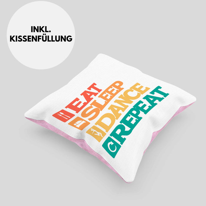 Lustige Tänzer Kissen mit Füllung 40x40 Geschenk für Tanzbegeisterte Tanzlehrer Grafik Eat Sleep Dance Repeat (Grau) Rosa Trendation