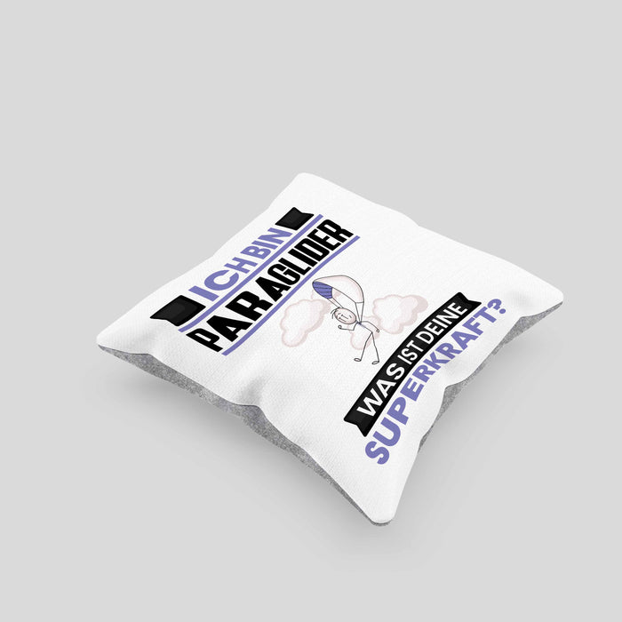 Paraglider Kissen mit Füllung 40x40 Geschenk für Paraglider Geburtstag Lustiger Spruch Was Ist Deine Superkraft (Grau) Grau Trendation