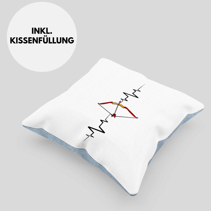 Lustige Bogenschütze Kissen mit Füllung 40x40 Geschenk für Pfeil & Bogen Enthusiasten Herzschlag Grafiken (Grau) Blau Trendation