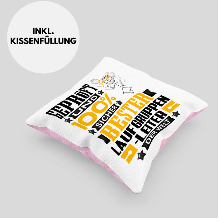 Laufgruppenleiter Geschenk Lustiger Spruch für Laufgruppenleiter Geschenkidee Bester Laufgruppenleiter Der WeltKissen mit Füllung 40x40 (Grau) Rosa Trendation