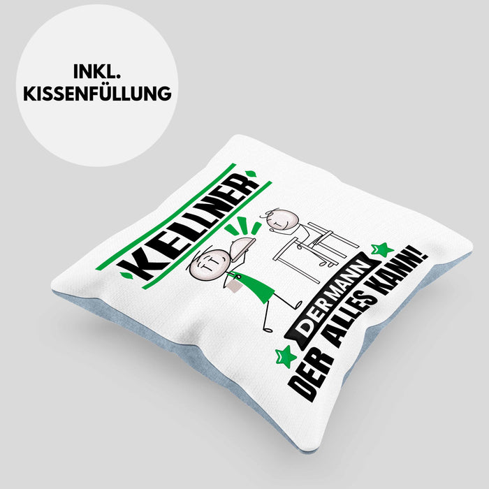 Kellner Kissen mit Füllung 40x40 Geschenk für Kellner Der Mann Der Alles Kann Geschenkidee zum Geburtstag (Grau) Blau Trendation