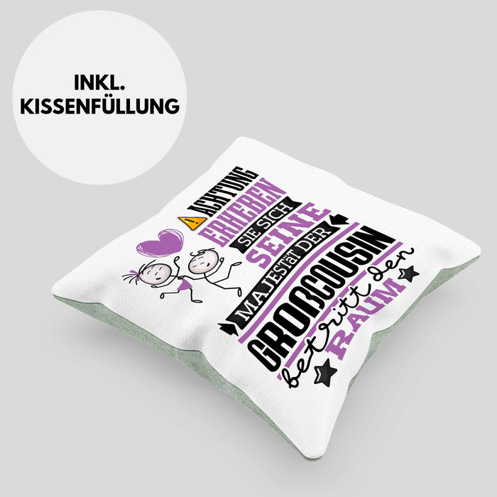 Großcousin Geschenk Kissen mit Füllung 40x40 Lustiger Spruch Erheben Sie Sich Der Großcousin Betritt den Raum (Grau) Grün Trendation