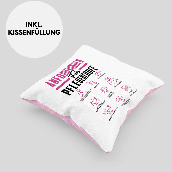 Pflege Kissen mit Füllung 40x40 Geschenk Pflege-Berufe Geschenkidee Alten-Pflegerin Anforderungen Für Pflege-Berufe (Grau) Rosa Trendation
