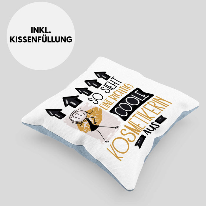 Kosmetikerin Geschenk Kissen mit Füllung 40x40 Lustig Geschenkidee für Kosmetikerin Geburtstag So Sieht Eine Richtig Coole Kosmetikerin Aus Frauen Spruch (Grau) Blau Trendation