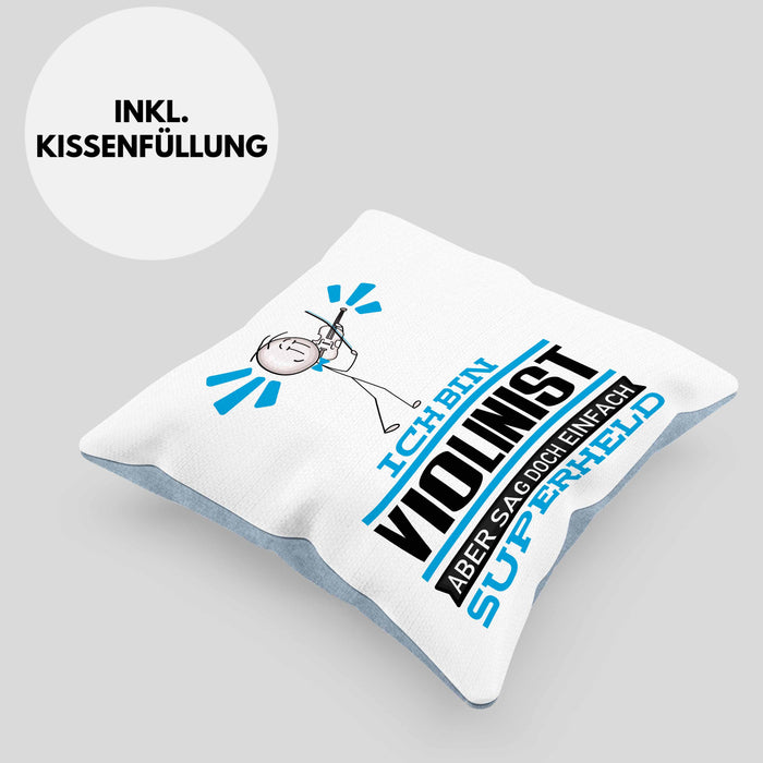 Violinist Geschenk Kissen mit Füllung 40x40 Ich Bin Violinist Aber Sag Doch Einfach Superheld Lustige Geschenkdiee für Violinist (Grau) Blau Trendation