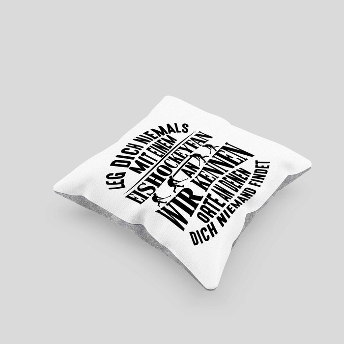 Eishockeyfan Kissen mit Füllung 40x40 Geschenk Leg Dich Niemals Mit Einem Eishockeydfan An Eishockey-Liebhaber Spieler Geschenkidee (Grau) Grau Trendation