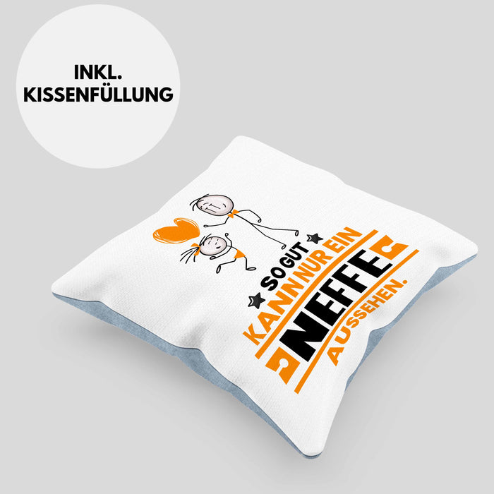 Neffe Geschenk Kissen mit Füllung 40x40 So Gut Kann Nur Ein Neffe Aussehen Geschenkidee (Grau) Blau Trendation