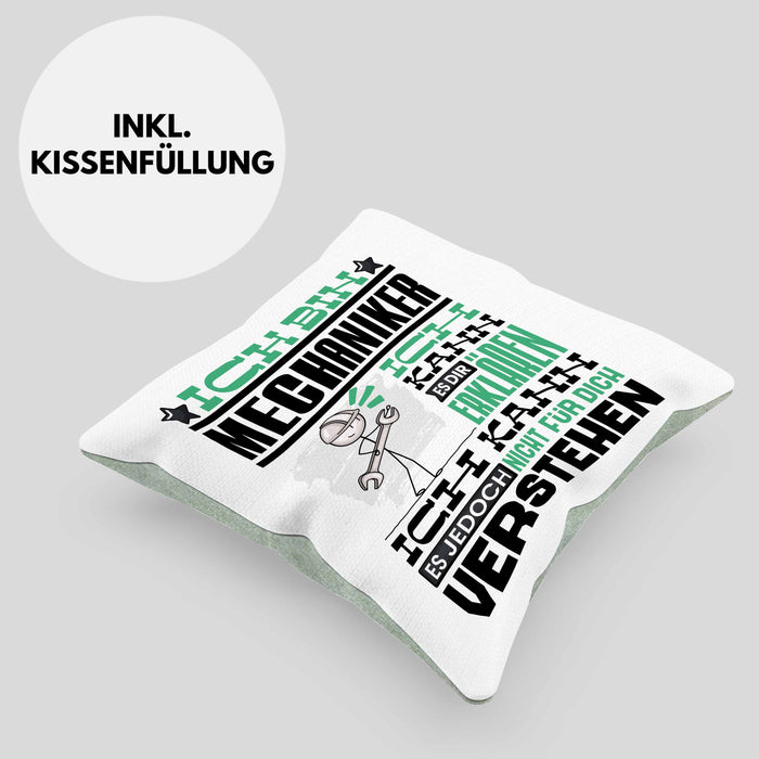 Mechaniker Geschenk Kissen mit Füllung 40x40 Geschenkidee für Mechaniker Geburtstag Lustiger Spruch Ich Bin Mechaniker Ich Kann Es Dir Erklären Aber Nicht Für Dich Verstehen (Grau) Grün Trendation