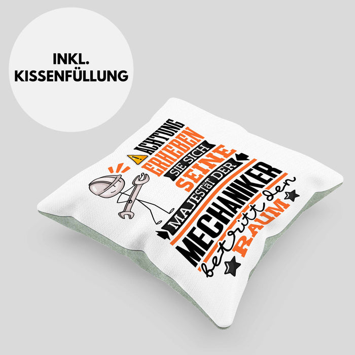 Mechaniker Geschenk Kissen mit Füllung 40x40 Lustiger Spruch Erheben Sie Sich Der Mechaniker Betritt den Raum (Grau) Grün Trendation