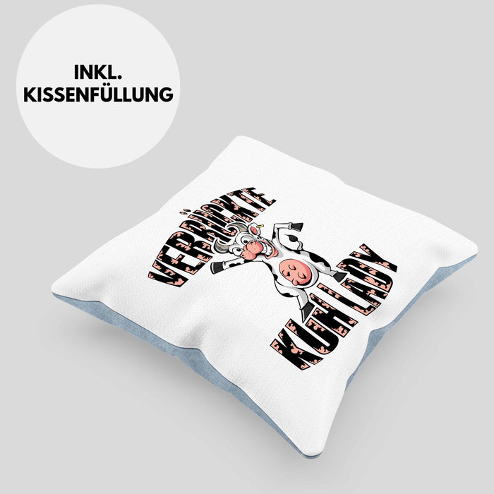 Lustige Kissen mit Füllung 40x40 Geschenk Frauen "Verrückte Kuhlady" Bauernhof Bäuerin (Grau) Blau Trendation