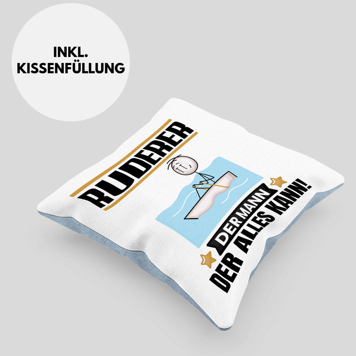 Ruderer Kissen mit Füllung 40x40 Geschenk für Ruderer Der Mann Der Alles Kann Geschenkidee zum Geburtstag (Grau) Blau Trendation