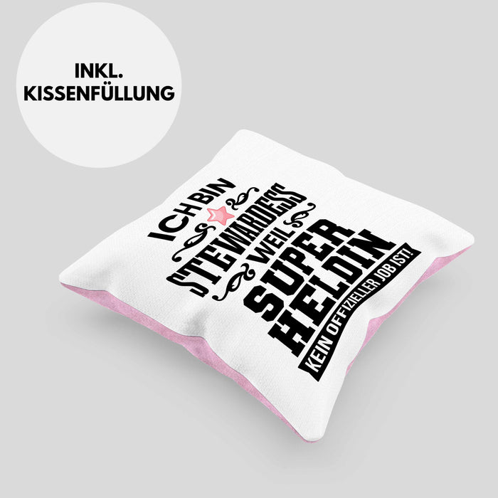 Stewardess Kissen mit Füllung 40x40 Geschenk für Stewardessin Lustiger Spruch (Grau) Rosa Trendation