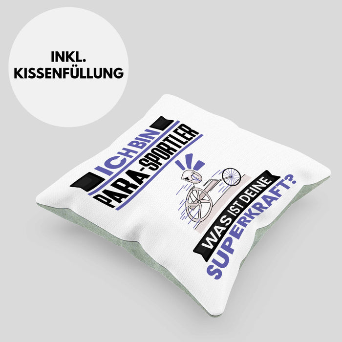 Para-Sportler Kissen mit Füllung 40x40 Geschenk für Para-Sportler Geburtstag Lustiger Spruch Was Ist Deine Superkraft (Grau) Grün Trendation