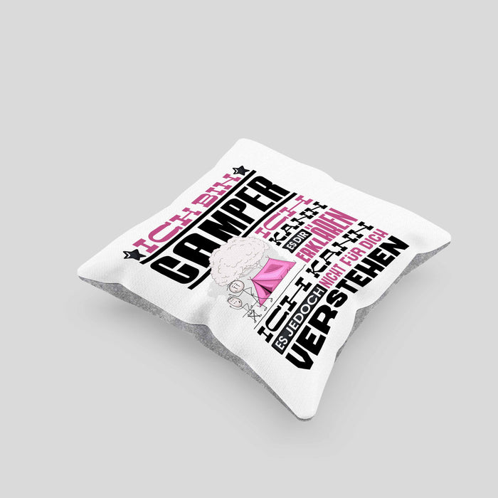 Camper Geschenk Kaffee-Kissen mit Füllung 40x40 Geschenkidee für Camper Ich Bin Camper Ich Kann Es Dir Erklären Jedoch Nicht Für Dich Verstehen Spruch Lustig (Grau) Grau Trendation