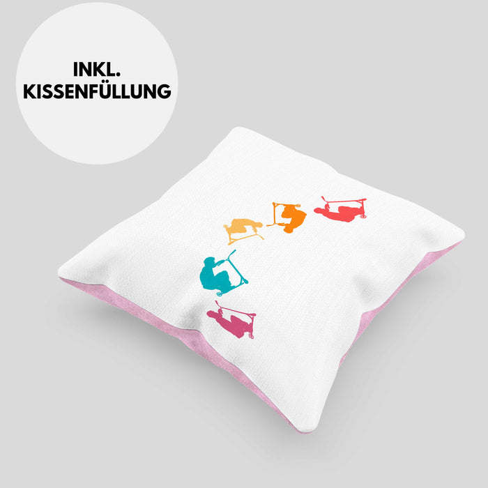 Scooter Roller Fahrer Geschenk Kissen mit Füllung 40x40 Scooterfahrer Geschenkidee Scooting Geschenkidee Jungs Profi Scooterfahrer Pro Grafik (Grau) Rosa Trendation