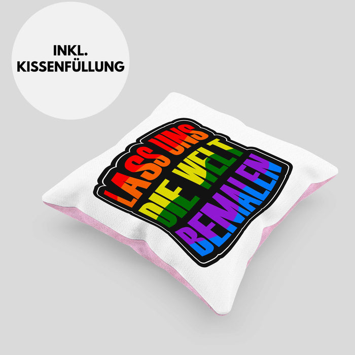 Geschenkidee LGBT Kissen mit Füllung 40x40 "Lass uns die Welt Bemalen" Regenbogenfarben (Grau) Rosa Trendation