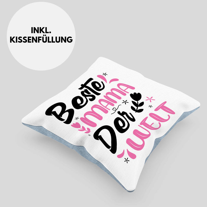 Mama Geschenk Kissen mit Füllung 40x40 Beste Mama Der Welt Geschenkidee Muttertagsgeschenk von Sohn Tochter (Grau) Blau Trendation