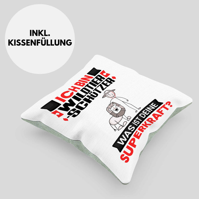 Wildtierschützer Kissen mit Füllung 40x40 Geschenk für Wildtierschützer Geburtstag Lustiger Spruch Was Ist Deine Superkraft (Grau) Grün Trendation